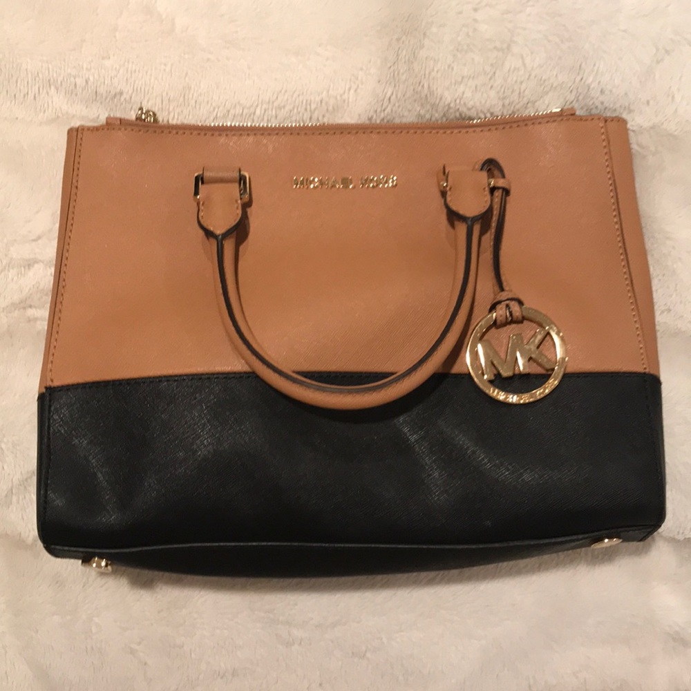 Michael Kors Tan and Black Leather Satchel - Picture 2 of 7